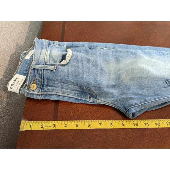 Frame Le High Skinny Jeans 27 Blue Distressed Denim Raw Hem Stretchy Mid Rise - Picture 11 of 14